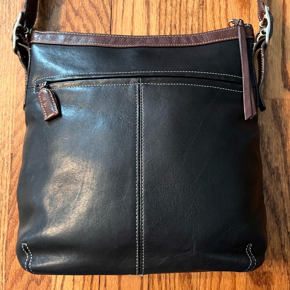 Tignanello Black/Brown Leather Shoulder Bag, Large